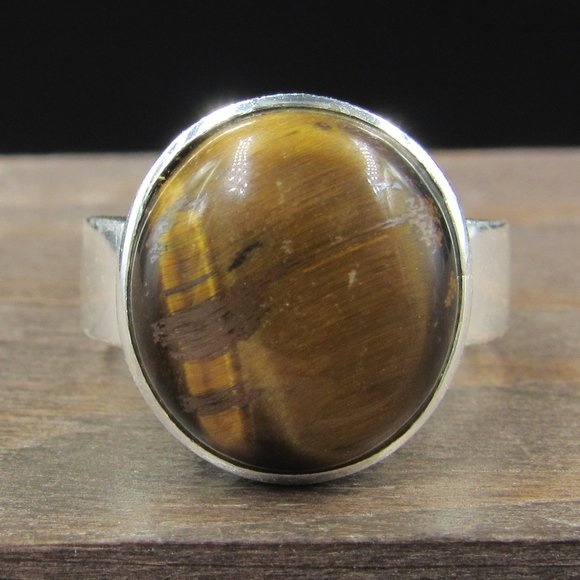 Jewelry - Size 7 Sterling Silver Round Tiger's Eye Stone Band Ring Vintage